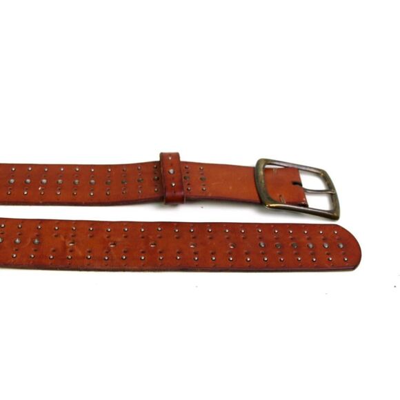 PERFORATED BROWN REAL LEATHER 1 5/8"Wd STUDS CASUAL DRESS WOMEN'S BELT Sz S (F34 - Picture 10 of 12